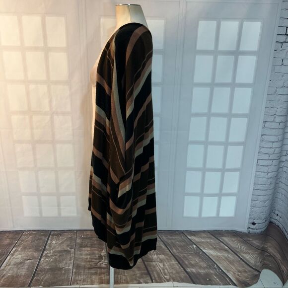 KK Intl. Brown Stripes Knit Open Front Poncho Long Cardigan Sweater Size XL - Picture 6 of 9